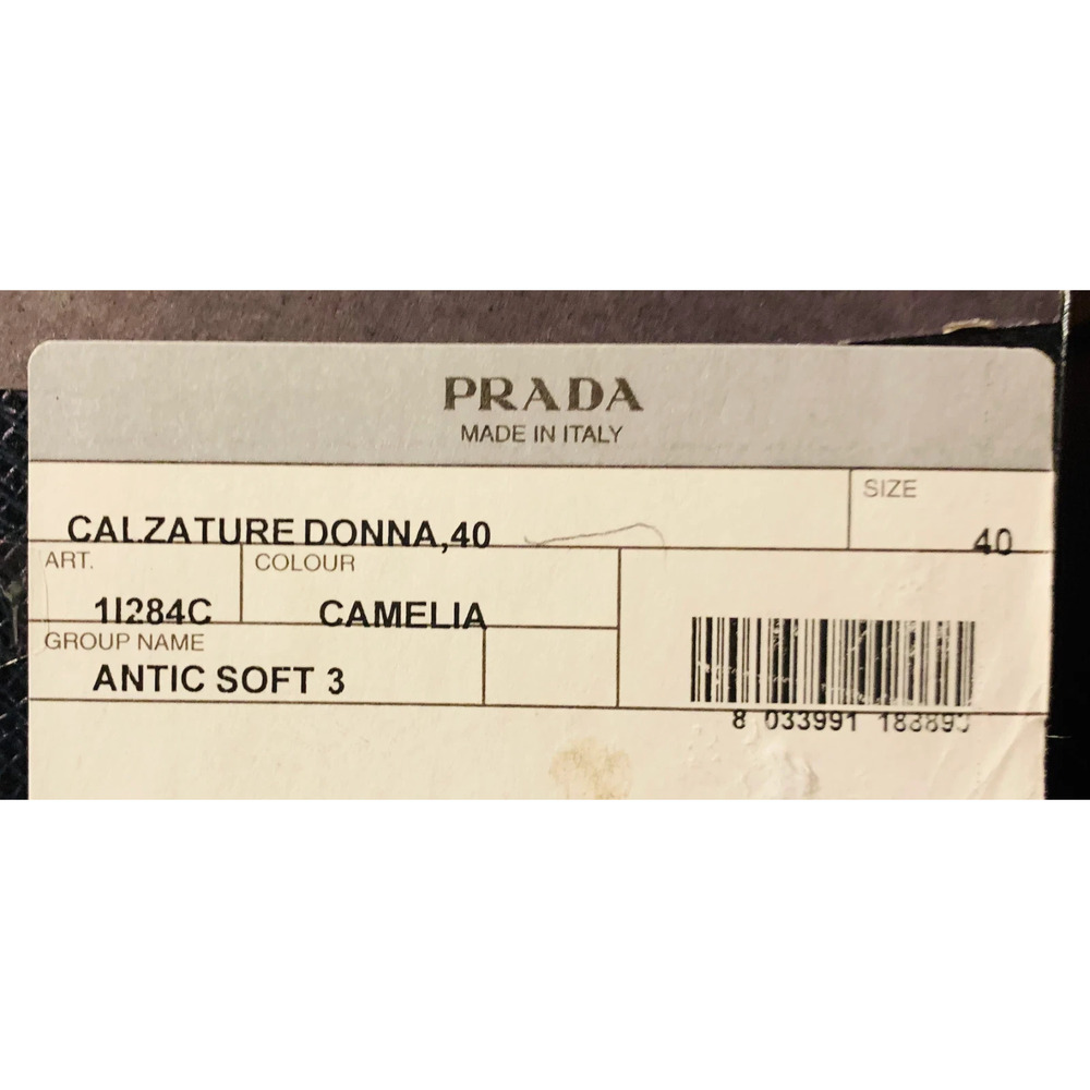 NIB PRADA 1I284C PALE PINK WASHED LEATHER BOW MID HEEL GOLD PLATE LOGO PUMPS 40 - Picture 10 of 10